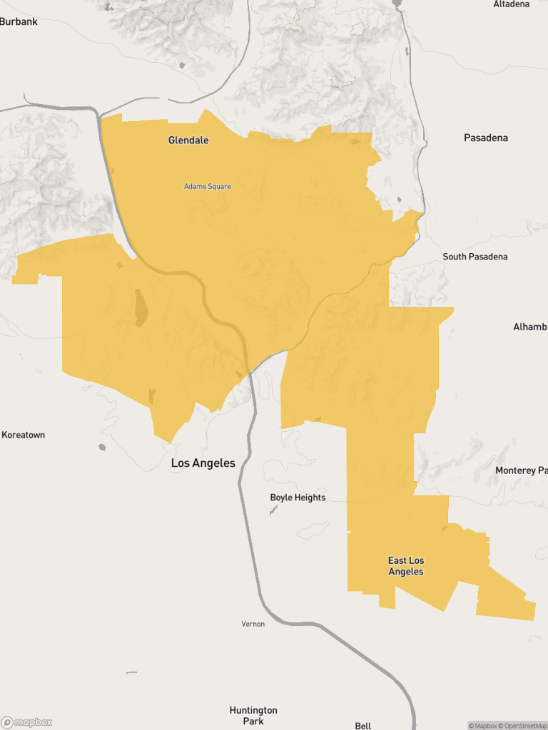 View of map with yellow overlay for Assembly District 52 boundaries.