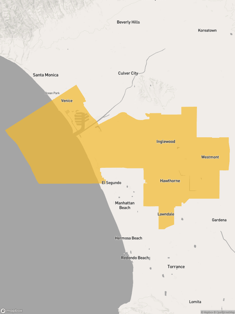 View of map with yellow overlay for Assembly District 61 boundaries.
