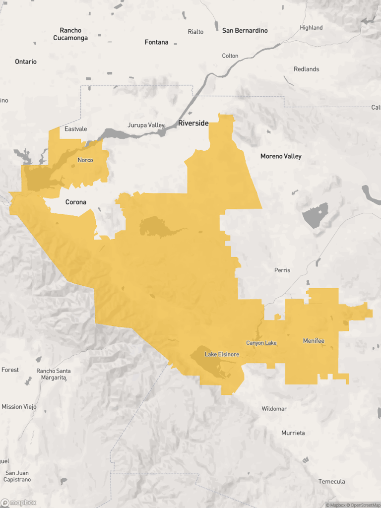 View of map with yellow overlay for Assembly District 63 boundaries.