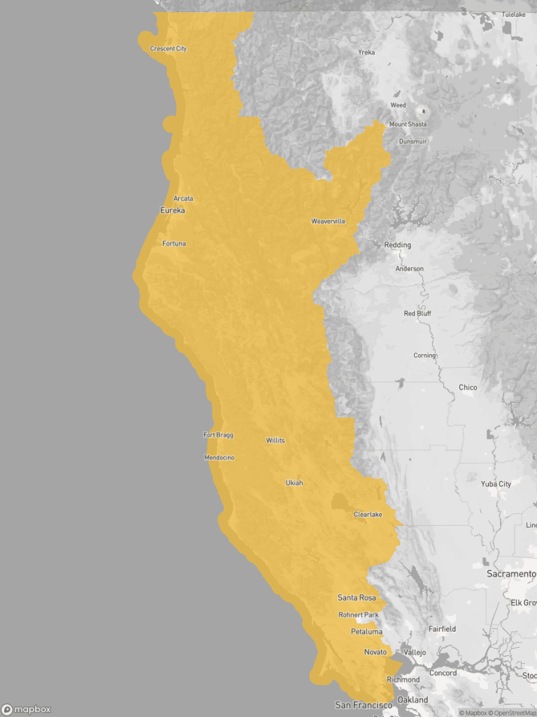 View of map with yellow overlay for Senate District 2 boundaries.
